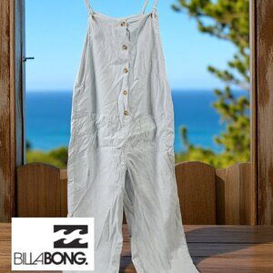 Billabong Button-Front Jumpsuit Overalls | Light Blue Cotton Viscose | Size M